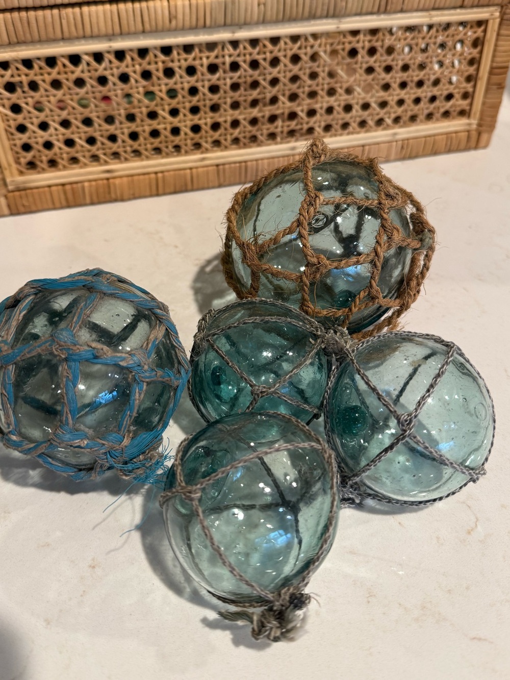 Handblown Authentic Glass Float Set in Sea Glass Green